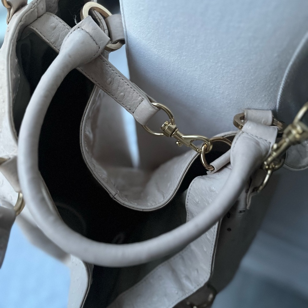 LARGE AUTHENTIC CRÈME COLORED LEATHER OSTRICH BAG - Picture 13 of 16